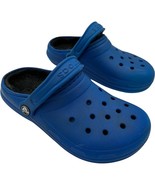 crocs faux fur lined classic kids junior clogs royal blue size 2 - $18.11 CAD