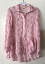 April Cornell pink sheer Aimee blouse tunic oversized floral cottage fai... - $29.99