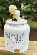 Rae Dunn PEANUTS Snoopy &amp; Charlie Brown “Happiness is Coffee” Jar Canister NEW - £44.33 GBP