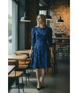 Vtg Laura Ashley Puff Sleeve Corduroy Blue Floral Skirt/Top Dress Set W26" - $44.55