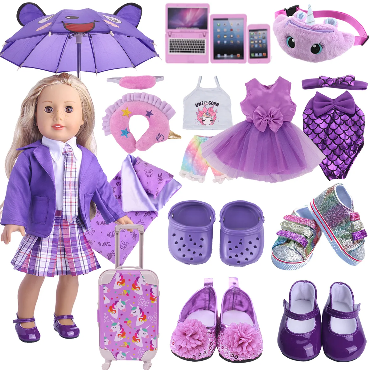 Doll Clothes Purple Series Dsinesy Unicorn Dress Doll Shoes For 18 Inch - £6.95 GBP+