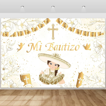 Mi Bautizo Backdrop First Holy Communion Backdrop for Girl Golden Cross ... - £15.36 GBP