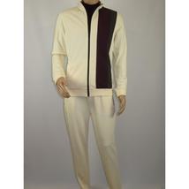 Men's Monte Carlo Turkey Jogging Suit 2pc Jump Set Stretchable 95061 Ivory Wine image 2