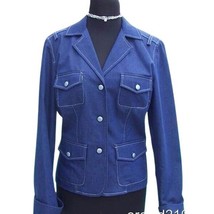 Cache Navy Blue Metallic Stitching Lined Top Jacket Metal Buttons $158 NWT - $63.20
