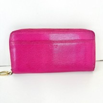 TUSK New York Pink Pebbled Leather Accordian Clutch Wallet Womens Stained - £7.84 GBP