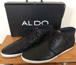 Aldo Rogier Black Leather Lace Up Casual Fashion High Top Sneakers Mens ... - £99.91 GBP