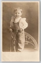 Plainfield WI RPPC Cute Boy Manley Flyte Striped Overalls c1909 Postcard T21 - £12.72 GBP