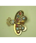 Iridescent Stones Butterfly Pin Gold Tone Heart Shaped Feelers Costume J... - £13.28 GBP