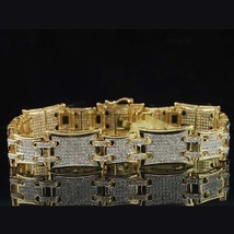 3.75 Ctw Real Moissanite 14K Yellow Gold Plated Bangle Link Men&#39;s Bracel... - $278.33
