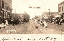 Tyndall SD South Dakota 1907 Carnival Parade Dog Postcard RPPC Horses Strollers - £53.68 GBP