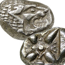 LION/Stellate w/in incuse square. Miletos, Ionia 500 BC. Early Greek Diobol Coin - $141.55