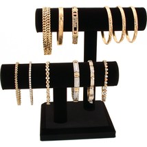 2 Tier Black Velvet T-Bar Bracelet Watch Jewelry Stand Display - £105.29 GBP