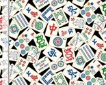 Cotton Mahjong Game Tiles Chinese Traditional Black Fabric Print by Yard... - $15.95
