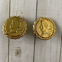 Vintage Gold Tone Man Coin Round Clip Earrings - £7.56 GBP