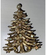 Christmas Tree Brooch Signed Lancer II Rhinestone Pearl Multicolor Holid... - $730.62 MXN