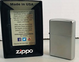 Zippo 205 Satin Chrome with Original Box - Full Size - Manufactured 2014 - £9.30 GBP