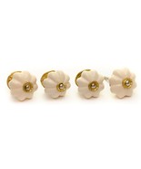 Set of 4 Ivory Ceramic Brass Knob Door Drawer Handle Decoration Vintage - $381.42 MXN