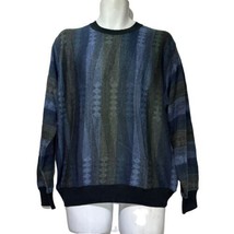 segreto blue gray stripe wool Crew Neck Long Sleeve sweater mens size M - $24.74