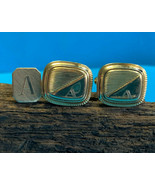 Vtg Collectible Speidel Gold Tone Rectangle Men&#39;s Cuff Links Initial &quot;A&quot;... - £23.91 GBP
