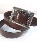 Eddie Bauer Leather Belt womens sz M Medium Brown Leather silver buckle ... - $457.05 MXN