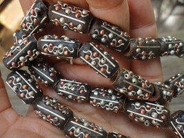 Vintage Tribal Ethnic Horn Wood Bead Metal Studs Strand - $18.99