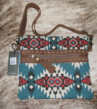 Myra Bags #7359 Leather, Canvas, Rug 11.5&quot;x10&quot; Crossbody~Pockets~Strap - $37.64