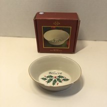 Lenox Holiday Oval Believe Trinket Candy Dish 5" x 4" Holly Christmas - $12.86