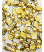 Golden Yellow Mother of Pearl Infinite Strand Necklace Earrings Set - $19.80