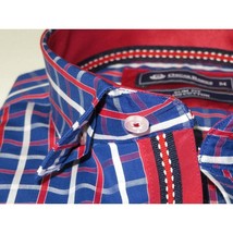 Men Oscar Banks Turkey Shirt All Egyptian Cotton Wrinkle less 5844-08 navy red image 2