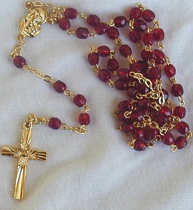 Red Rosary with gold Cross