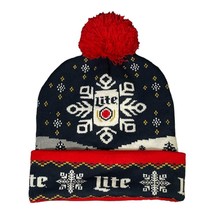 Miller Lite Beer Soft Winter Snowflake Pom-Pom Knit Hat Beanie - £7.85 GBP