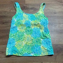 LL Bean Womens Blue Green Yellow Floral Tankini Swim Top Size 4 UPF 50+ - £22.15 GBP