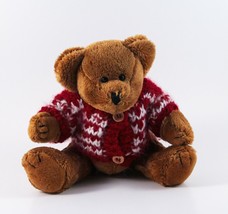 Chrisha Creations Plush Bear 2004 Brown Maroon &amp; White Sweater Jointed Legs 8.5&quot; - £10.14 GBP