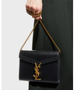 Saint Laurent Cassandra YSL Wallet on Chain Grained Black Leather Crossbody - $1,656.20