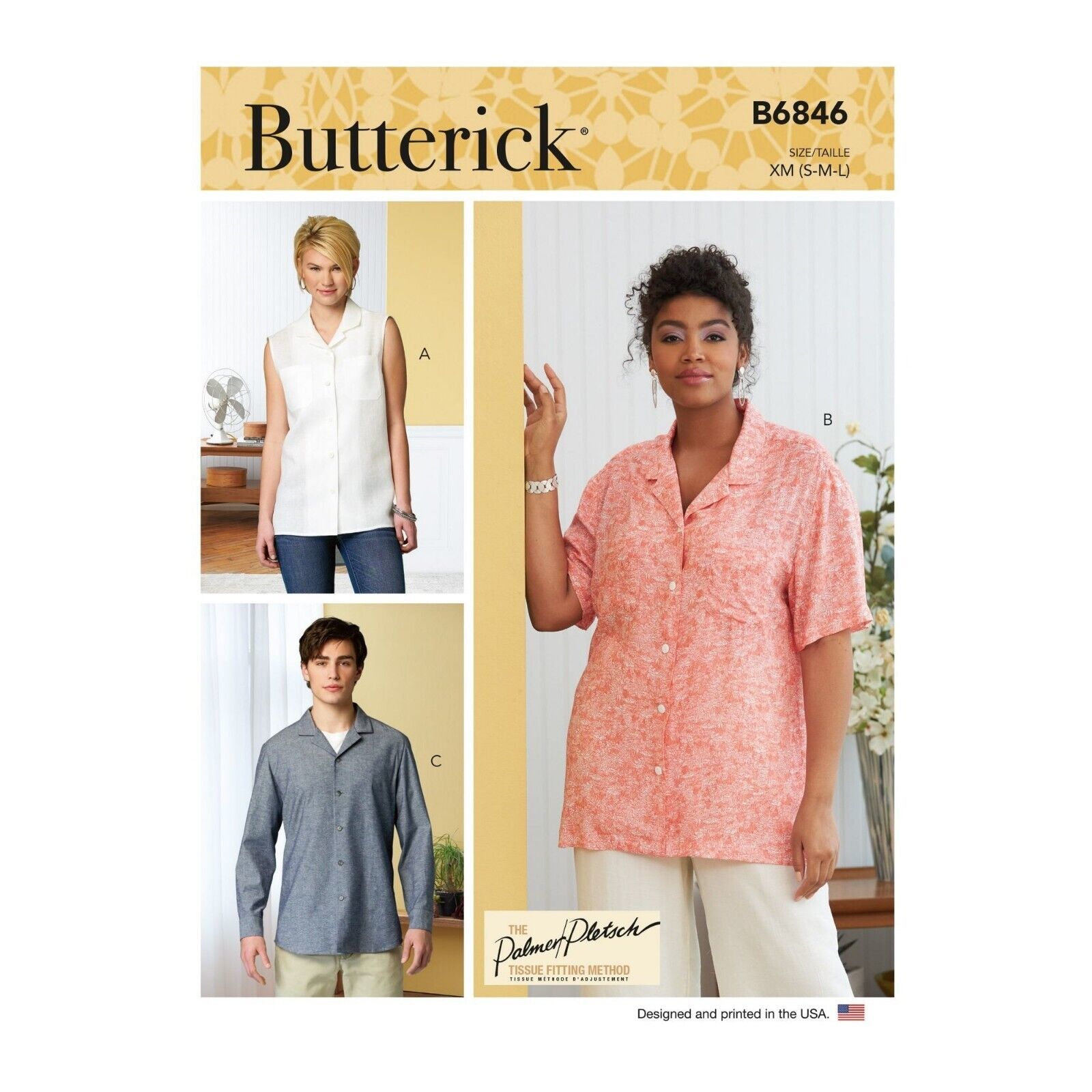 Butterick Sewing Pattern B6846 R11071 Shirt Top Button Front Unisex Size S-L - $8.99