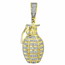 10K Yellow Gold Over Diamond Military Hand Grenade Pendant 1.20&quot; Pave Charm 2 CT - $123.60