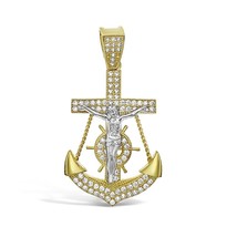 10k Yellow Gold Anchor  Jesus Crucifix Pendant CZ Charm 1.7&quot; - $345.51