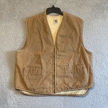 Vintage Carhartt Mens Unsized Men&#39;s Duck Sherpa Lined Tan Zip Vest Made ... - $56.42