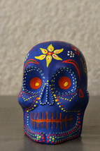Blue Day of the Dead Halloween Papier Mache Hand Painted Skull (Made in ... - $17.77