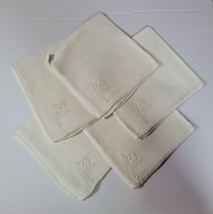 Vintage Plain White Cotton Embroidered Edge Floral Tulip Set of 5 - £7.86 GBP