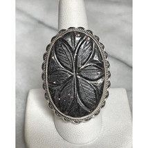 Huge Unique 925 Sterling Silver &amp; Carved Black Hardstone Statement Ring Sky - $160.38