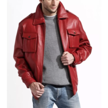 Stylish Red Men&#39;s Real Lambskin Leather Jacket Motorcycle Biker Handmade Casual - £83.67 GBP