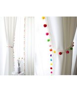 INDACORIFY Handmade White Cotton Curtain with Multi Color Pom Pom Tassel... - £22.36 GBP+