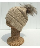 New Gilrs Winter Beanie Hat Knitted With Faux fur Pom Pom Color Beige Wa... - £6.12 GBP