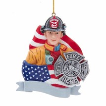 Kurt Adler 4" Resin Fireman w/FLAG & Badge Firefighter Christmas Ornament D3908 - £7.89 GBP