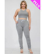 Women&#39;s Plus Size Crop Tank Top &amp; Ruched Pants Set - €23,11 EUR