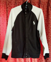 Polo Ralph Lauren Track Jacket Mens Large Black White Big Pony Stretch C... - $28.93