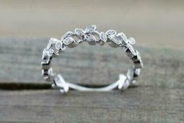 Leaf Half Eternity Band  Wedding Ring 14K White Gold 1.00Ct Diamond Lab-Created - £199.43 GBP