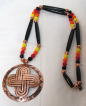 New 17.5&quot; Black Bead Hairpipe &amp; Copper Knot Medallion Necklace C Johnson - $118.79