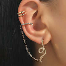Clear Cubic Zirconia &amp; 18K Gold-Plated Snake Chain Two-Piece Ear Cuff Set - £10.38 GBP